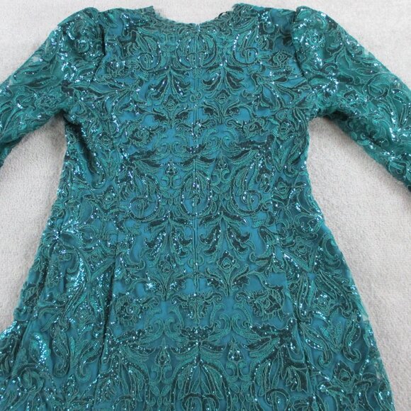 Tadashi Shoji Dress Womens 16 Cerulean Green Vivar Handkerchief Hem V Neck Midi - Picture 5 of 12